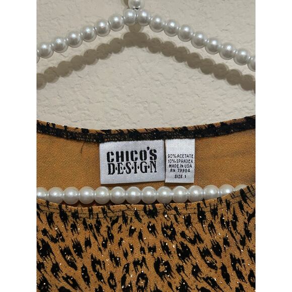 Chicos Animal Print Top Size 1 US Medium Sparkly Jungle Cat Blouse Tank Vintage - Picture 3 of 10